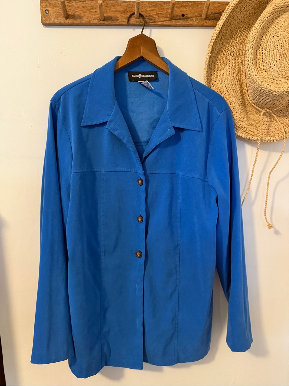 Sag Harbor Women's Royal Blue Button-Front Collared Shirt Jacket